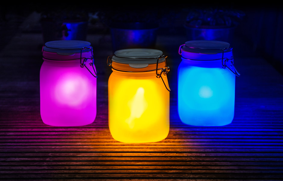 Outdoor Garden Light in Pink, Yellow or Blue. Solar Powered